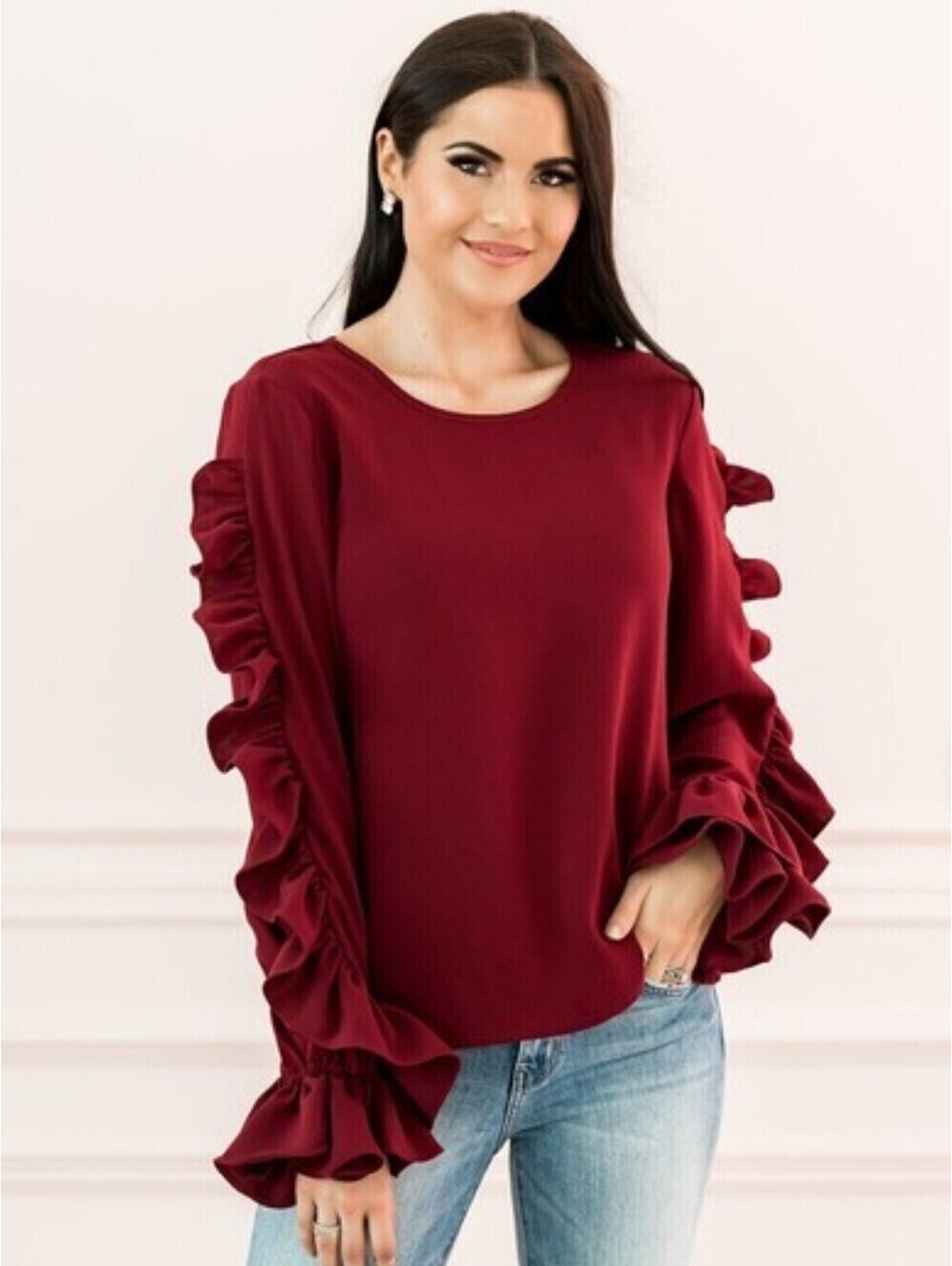 Rachel Parcell - 5th Street Burgundy Ruffle Sleeve Blouse - XL - NWT